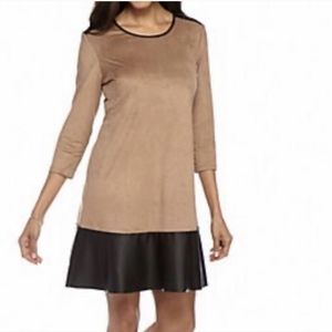 Tiana B. Suede Midi Shift Dress Faux Leather Trim